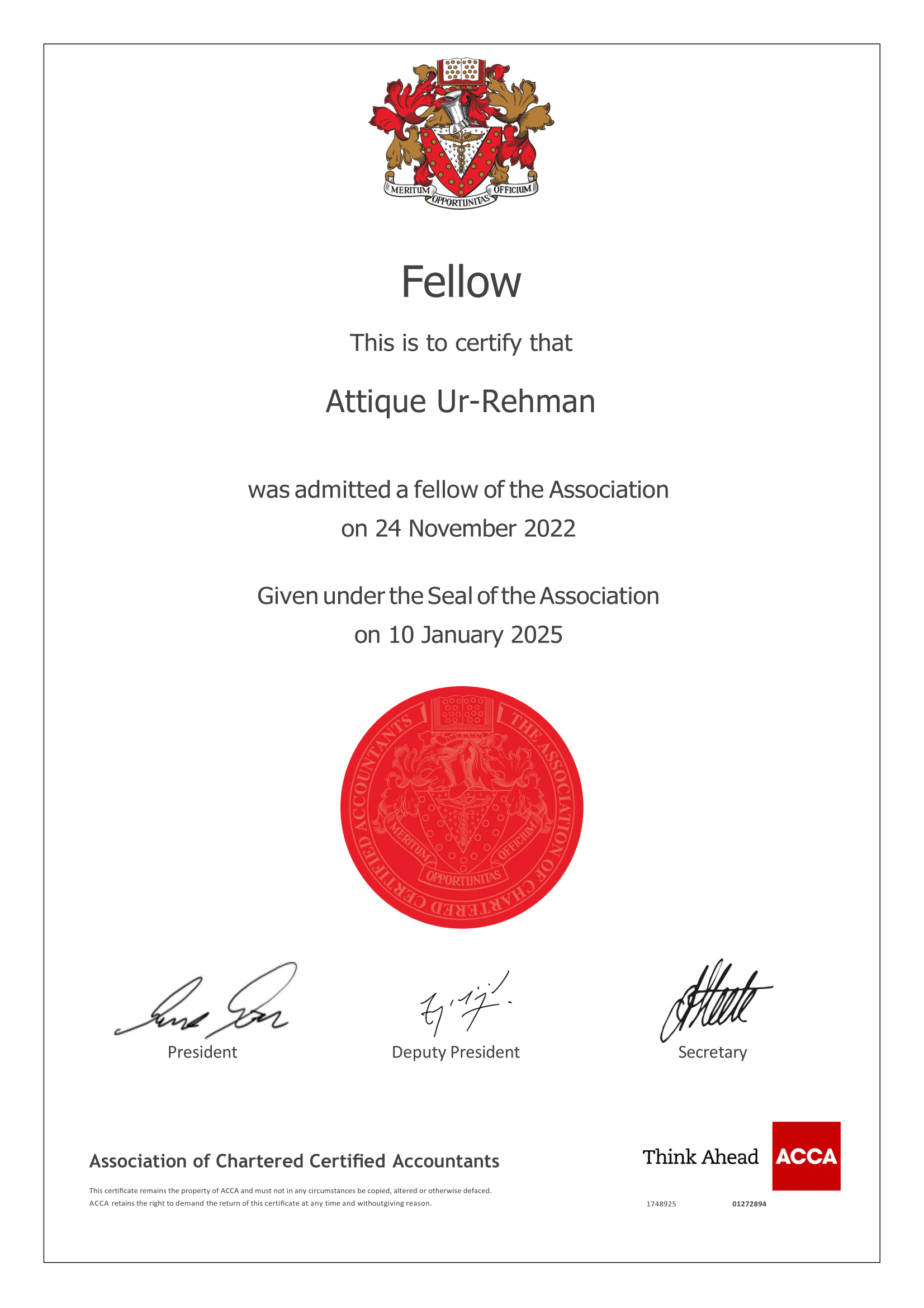 FCCA Certificate